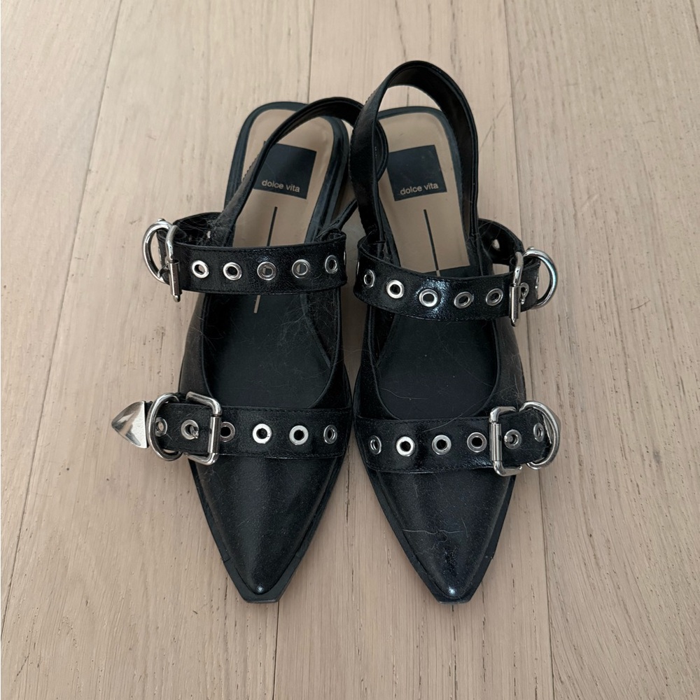 Dolce Vita Black Studded Buckle Slingback Flats